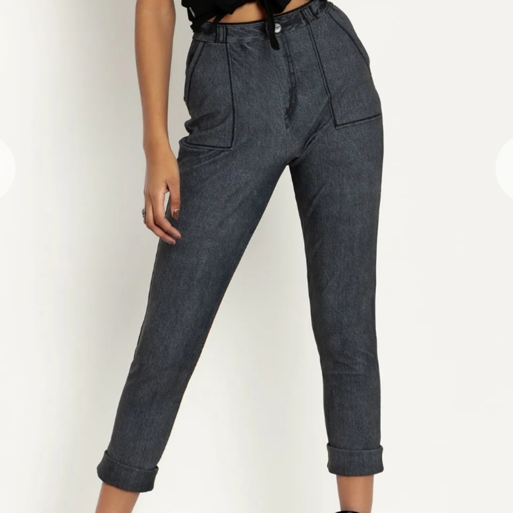 Blackmilk Not Actually Denim Black Cuffed Pants